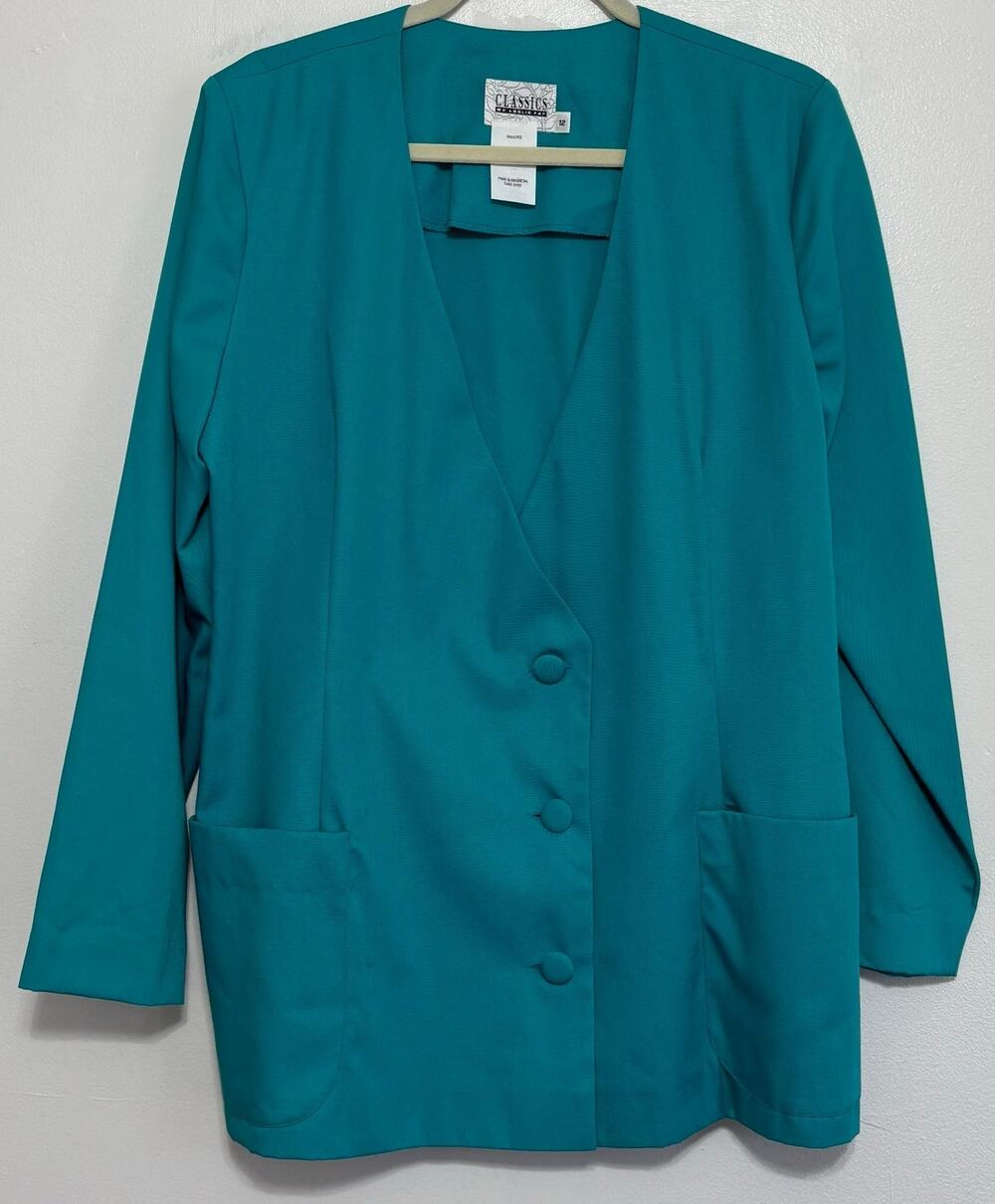 Vintage Leslie Fay Teal Blazer Jacket Size 12 80s 90s